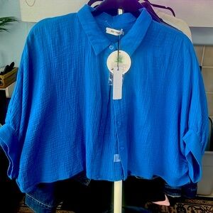 Blue cropped Button Down